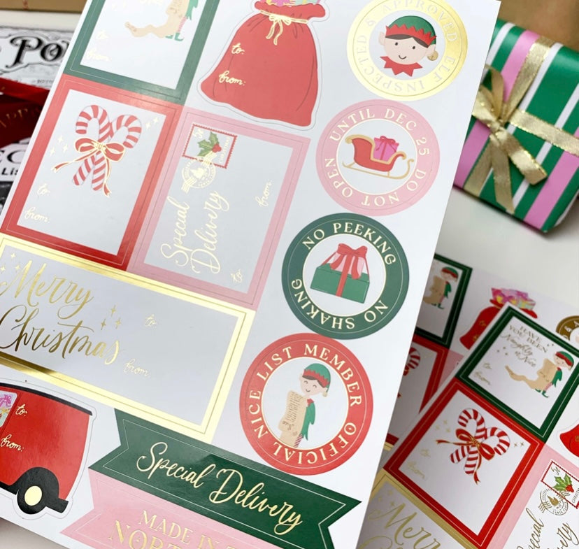 Christmas Gift Tag Sticker Sheets - Set of 36 Sticker