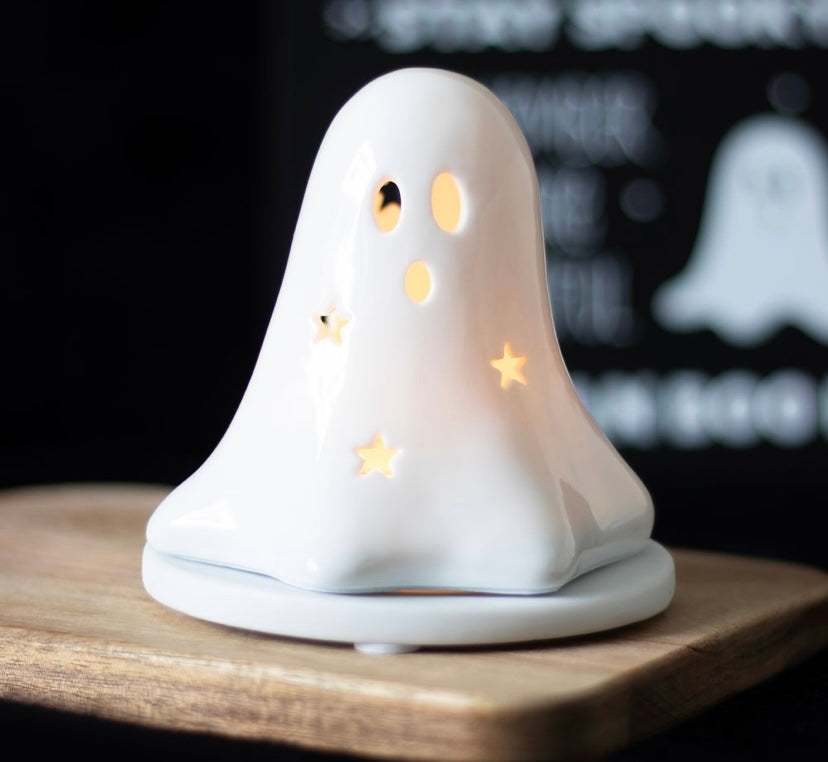 Ceramic Halloween Ghost Tealight and Incense Cone Holder Set