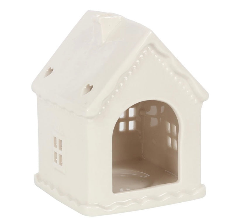 White Christmas Gingerbread House Tealight Candle Holder