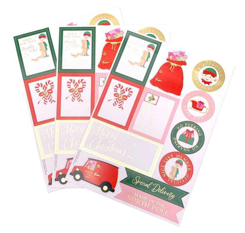 Christmas Gift Tag Sticker Sheets - Set of 36 Sticker
