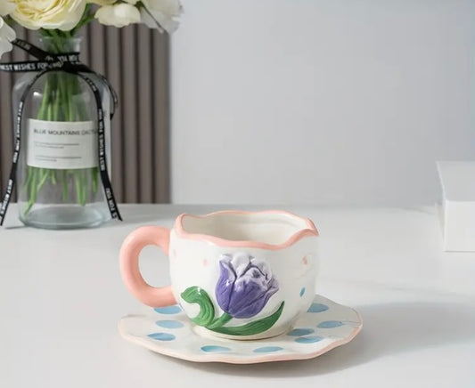 Purple Tulip Cup and Saucer