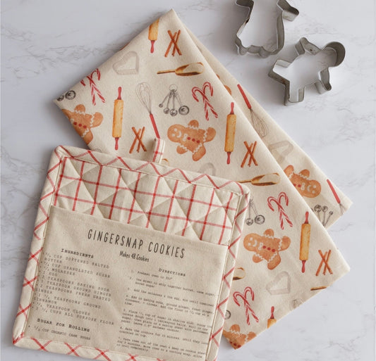 Pot Holder and Tea Towel - Gingersnap Cookies (Set)