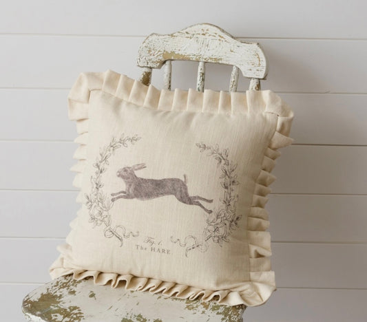Leaping Hare With Ruffles Pillow