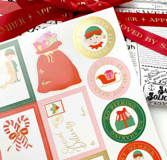 Christmas Gift Tag Sticker Sheets - Set of 36 Sticker
