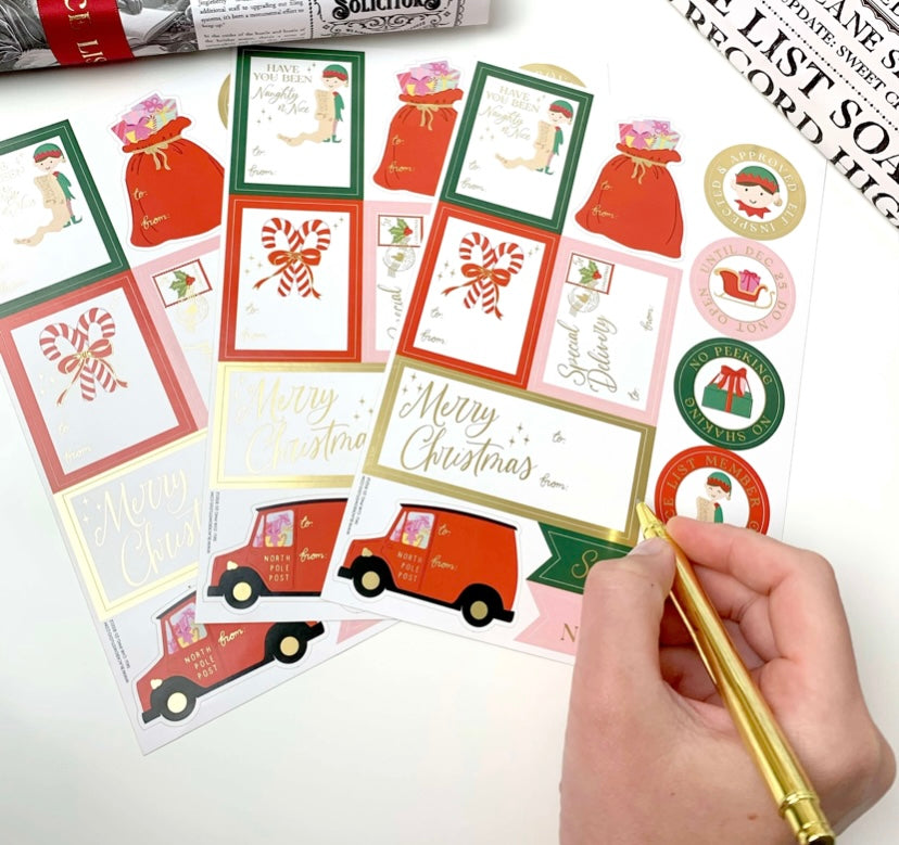 Christmas Gift Tag Sticker Sheets - Set of 36 Sticker